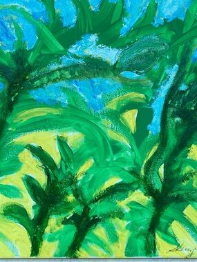 Abstract Green and Blue Canvas Painting - original